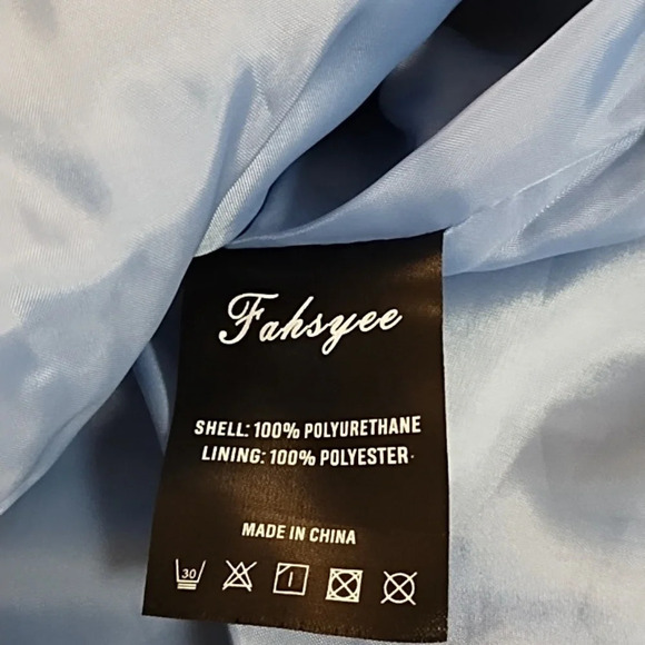 Blue Faux Leather Bomber Moto Jacket Small Silver Hardware - Picture 9 of 11